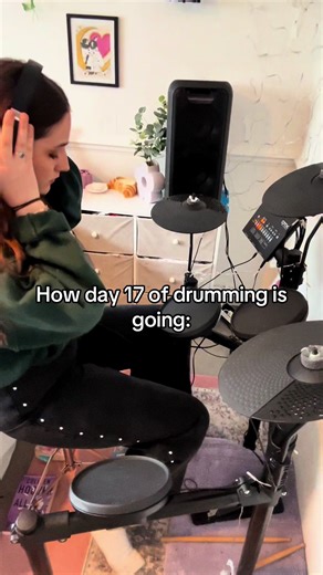 Day 17 :🥁Practised a few different songs today, kept training my leg for triple kick and getting used to adjustments. Still playing simplified versions while I’m learning, but having so much fun playing along to songs I love. Making the most of the two hours I have 💥 #drumming #drums #beginner #beginner #2026