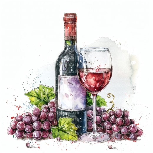 Watercolor Wine Clipart: Rustic Vineyard Art (digital Download) - Etsy Australia