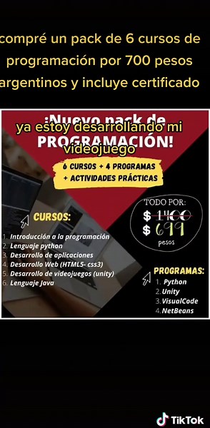 6 cursos de programación por $699 pesos, incluye certificado para más información, sígueme y cometa info #argentina #programacion