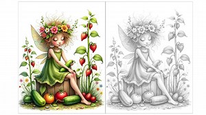 Gardening Fairy Coloring Book: Greyscale & Color Clip Art (PDF Download) - Etsy