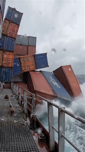 Cargo Ship Hit by Monster Waves — Containers Fall Into the Ocean 😳🌊