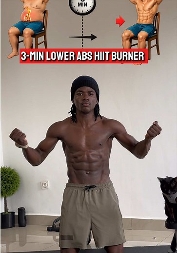 3-Minutes Lower Abs HIIT Workout! 🥵 Lower Abs • Core Control • Endurance No gym. No excuses. Just bodyweight and a Chair 🪑 Start where you are, build core strength, balance, hips strength and progress over time Save this for your next Abs Workout. #abs #absworkout #Fitness #workout #trendingsong