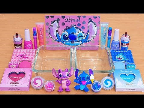 Pink vs Blue - Angel vs Stitch - Mixing Makeup Eyeshadow Into Slime ASMR