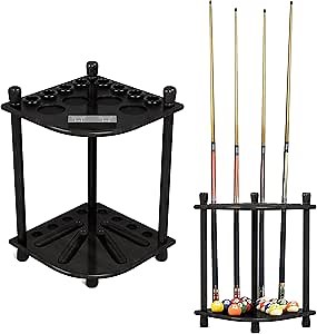 ISZY Billiards Pool Stick Holder - Cue Rack Only - Wood Stand Holds 8 Billiard Sticks, a Full Set of Balls & Includes 4 Score Counters - Pool Accessories, Black