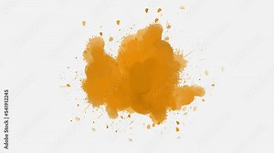 ink splatter compositing. Abstract orange color ink splatter slow motion reveal transition. ink brush stroke, fluid art background, overlay, alpha matte composition.