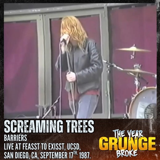 SCREAMING TREES - Barriers - ON THIS DAY, September 17th, 1987, Live at FeaSST To ExiSST - SST Records Festival on the main gym steps of UCSD, San Diego, California. Early footage of the Screaming Trees performing at a festival curated by their label at the time, SST Records. The song Barriers is from Other Worlds, Screaming Trees' 1985 debut EP, which was produced by Steve Fisk and recorded at his studio in Ellensburg, Washington. It was put out by Velvetone Records later that year as a cassett