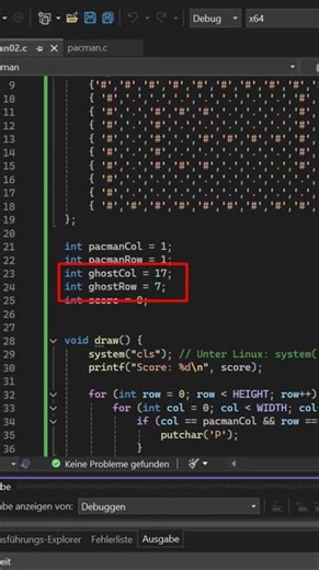Minimalist Pacman in C - ᗧ·····🍒····👻 with Ghost and Game Over