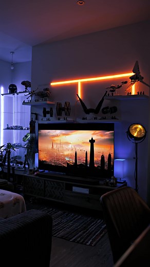 My Star Wars man cave🤩✨ I don’t think I have much room for anymore collectibles! I may have to move in to a bigger place🤣👌 #starwarsfan #gamingsetuptour #roomtour #gamingroom #cozyroom