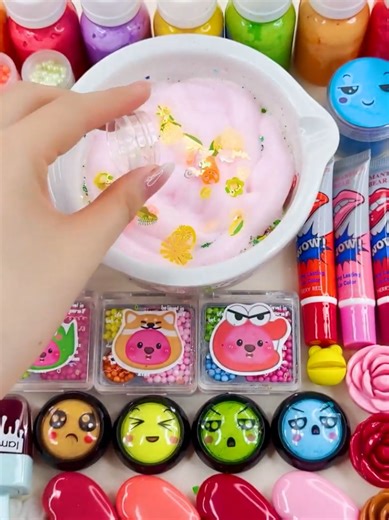 #Satisfying #Video DIY How To Make Glossy Pink Slime Mixing Random #Makeup Cosmetics #ASMR #Slime Relax