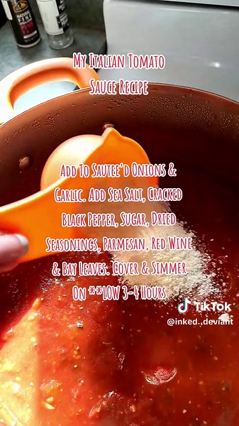 Come Make A Double Batch Of My Basic Italian Tomato Sauce: 2 Cans Tomato Paste 1 Can Tomato Puree 2 Cans Diced Tomatoes 1 Can San Marzano Tomato 4-6 Garlic Cloves 1 Large Onion Extra Virgin Olive Oil 2Tbp White Sugar 1Tsp Sea Salt 1Tsp Black Pepper 1Tbs Basil 1Tbs Oregano 1Tsp Thyme 1Tsp Rosemary 1/2C Parmesan 1/2C Red Wine 2C IF Needed! . #italiantomatosauce #tomatosaucerecipe #betterthannonna #mytomatosaucerecipe