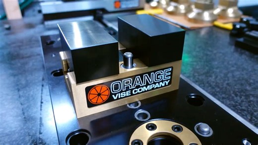Orange Vise Company on Instagram: "Our Gen 2 Delta Vise’s unique and proprietary self centering mechanism allows for easy centerline adjustments that eliminate error stackup. This critical feature made it possible for 60 second changeovers between self centering, dual station, and single station configurations. Patents pending. #orangevise #madeinusa #instamachinist #cncmachining #workholding #5axis"