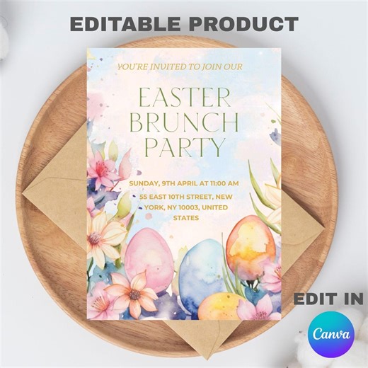 Easter Lunch Party Invitation Template, Editable Canva Design (5x7), Digital Download. - Etsy