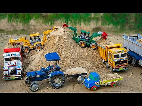 JCB 3DX Sand Loading BharatBenz Truck Mahindra Tractor Pickup Tipper | Jcb Tractor Cartoon Video