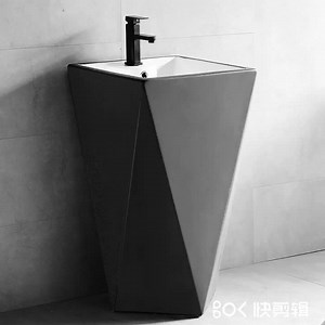 Designer Bathroom Pedestal Free Standing Ceramic Cement Sink Wash Basin Solid Surface Black Sink Counter