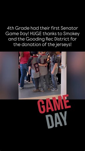 4th Grade had their first Senator Game Day! HUGE thanks to Smokey and the Gooding Rec District for the donation of the jerseys! ❤️🖤❤️🖤❤️ | Gooding School District