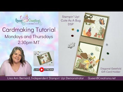 👑 Diagonal Gatefold Gift Card Holder / Card using Stampin' Up! Cute As A Bug DSP