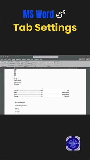 MS Word లో How to use Tab Settings Part 2 | 1 Minute Shortcut Trick | Tech Talks With Raju
