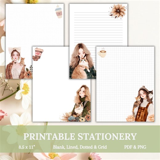 Printable Letter Writing Stationery Note Paper for Cat Lover, Printable Lined Notepad, Journal Printable Design - Etsy