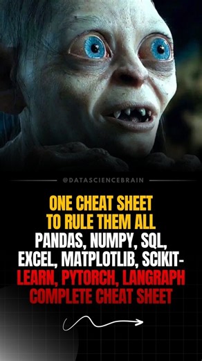 Deepak Jose | Data Science & Gen AI on Instagram: "The only Data Science & AI cheat sheet you'll ever need 🔥 ⬇️ Want the full PDF cheat sheet for FREE? Comment "CHEAT" below 👇 300+ functions. 8 libraries. Real code examples. 🐼 Pandas — 70+ functions with examples 🔢 NumPy — Array ops, linear algebra & more 🗄️ SQL — Joins, window functions, CTEs 📊 Excel — XLOOKUP, dynamic arrays, LAMBDA 📈 Matplotlib — Every chart type covered 🤖 Scikit-Learn — Full ML pipeline in one sheet 🔥 PyTorch — Tens