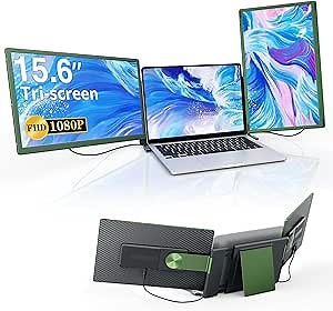 15.6’’ Triple Laptop Screen Extender Monitor Portable, DIY 1080P FHD Portable Dual Monitor with USB C HDMI, Plug-Play 360° Rotation Detachable Tri-Screen for Mac/Wins/Android/Dex