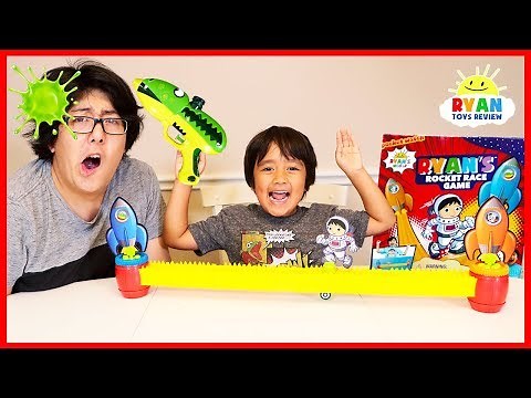 Ryan's Rocket Race Game vs. Daddy!! Loser Gets Blast with Slime!!!!!