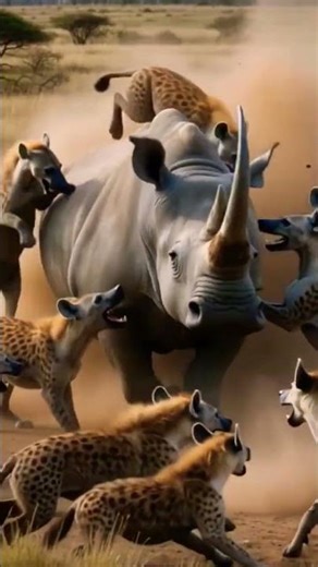 Rhino vs Hyenas: Battle for Survival in the Wild 🦏🔥🐾