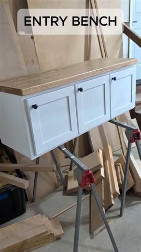 installing cabinet door on entry bench #shorts #furniture #projects