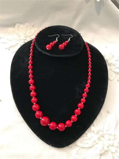 Howlite Red Pearl Necklace Set (m616) - Etsy