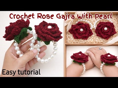 🌹 Crochet Rose Gajra with Pearl 🌸 | Bridal Hand Gajra Making Tutorial ✨ | Super Easy Design