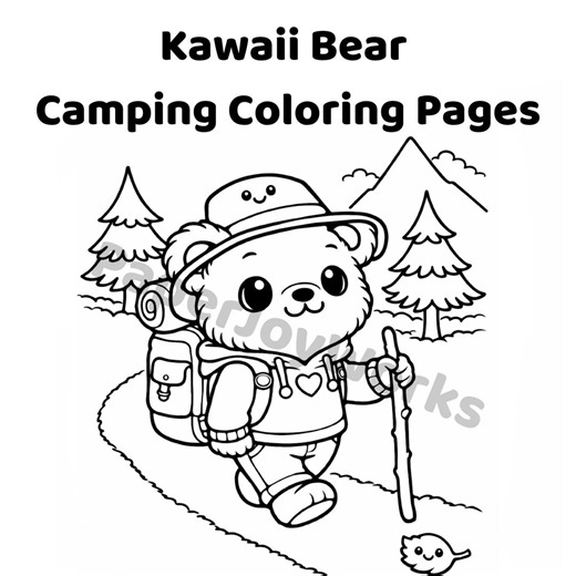 Kawaii Bear Camping Coloring Pages for Kids | Cute Camping Bear Printable | Preschool Kindergarten Activity | Forest Adventure (set 36) - Etsy