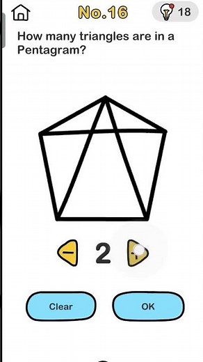 Brain out level 16 - How many triangles are in a pentagram?