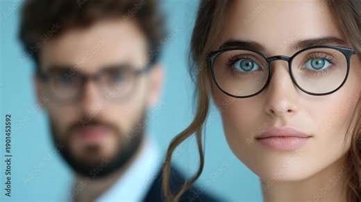 Man and woman in close-up shot with focus on facial expressions and style at a photo shoot in a studio setting