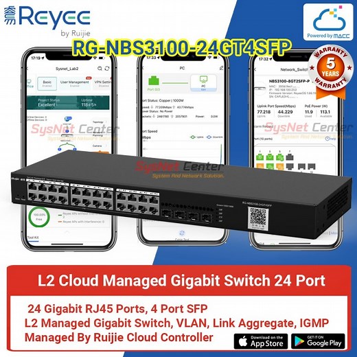 RG-NBS3100-24GT4SFP Reyee L2 Cloud Managed Switch 24 Port Gigabit