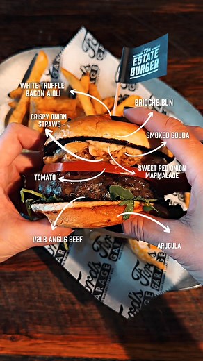 Building the perfect burger is an art, and Ford's Garage has it down to a fine-tuned craft.  Our Estate Burger features truffle bacon aioli, red onion marmalade, and smoked gouda. | Ford's Garage | Facebook
