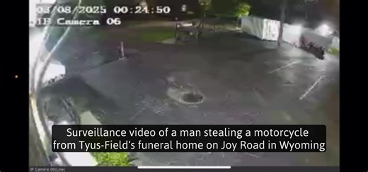 10K views · 61 reactions | Surveillance video shows a man stealing a motorcycle from Tyus-Fields funeral home on Joy Road in Wyoming on Sunday, August 3, 2025. If you have seen this bike or know information on its whereabouts, please reach out to Tyus-Fields funeral home or Detroit Police. | Marc D'Andre Live | Facebook