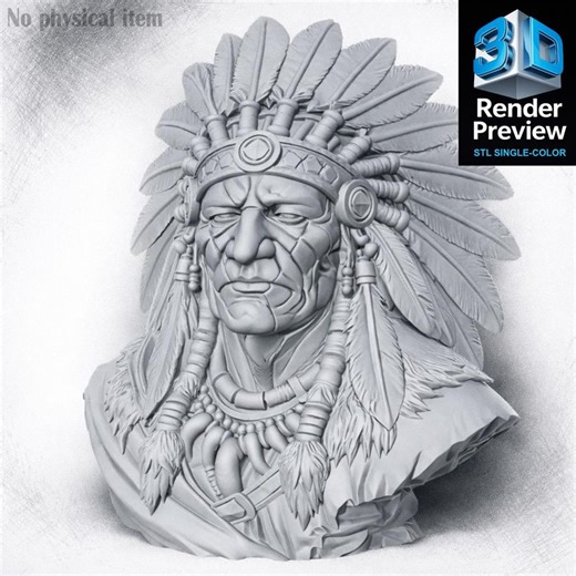 Native American Chief Bust | Single-color STL Model for 3D Printing | Tribal Indian Chief Sculpture | Digital 3D Print File - Etsy