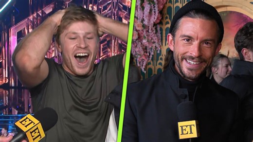 Robert Irwin and Witney Carson react to a surprise message from Jonathan Bailey during rehearsals for the 'Dancing With the Stars' finale, airing live Nov. 25 on ABC. | Entertainment Tonight