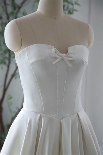 Matte Satin Wedding Dress: Ivory A-line Gown With Cathedral Train, Sweetheart and Drop Waist