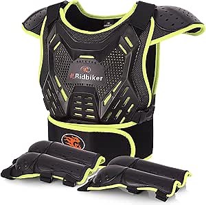 Kids Dirt Bike Gear Motorcycle Armor, Kids Chest Protector Motocross Motorcycle Protective Gear Body Armor Vest Knee Guards and Elbow Full Body Protection Set for Cycling Skateboard MTB ATV (Yellow)