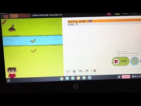 I made the turtle step 100 in code monkey ￼23 #2