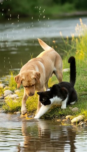Dog Catches a Fish for His Cat Friend 🐶🐱🐟
