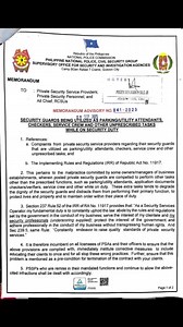 4.8K views · 38 reactions | SOSIA MEMO ADVISORY FOR: Private Security Service Providers SUBJECT: Security Guards being Utilized as Parking/Utility Attendants, Checkers, Service Crew and other Unprescribed Tasks while on Security Duty. #SerbisyongNagkakaisa #ToServeandProtect #ClientSatisfactionGuaranteed #SOSIA #TheGeneral | THE GENERAL | Facebook