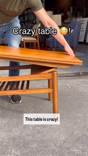 Preston Vintage & Antiques on Instagram: "😲CRAZY TABLE 😳! Transforming table! This coffee table turns into a dining table. It’s one of the craziest designs we’ve had in the shop. Made of Teak & dates from the 70s need more info? Just ask Or showroom open 10-4 all weekend Many thanks Preston Vintage #coffeetable #midcenturycoffeetable #vintagefurniture"