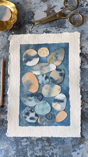 Kate Rebecca Leach on Instagram: "Do you recycle your artwork? I ran a workshop on Friday so ended up with lots of little scraps of pebbles, stripes and demo swatches, so here I’ve cut them into pebble shapes and started to make a composition! Let me know if you’d like to see the finished piece… #arttutorials #watercolor_tutorials #essoldodesign #abstractart #abstractartist #collage #collageart #watchmecollage #colourcombo"