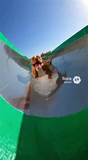 Two Dogs. One Water Slide 😂💦 #shorts