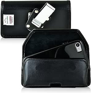 Turtleback Belt Case for iPhone 8, iPhone 7, Black Holster Leather Pouch with Heavy Duty Rotating Ratcheting Belt Clip Horizontal