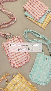 DIY fabric phone pouch, and with cute ruffles? Yes, please! This quick project is calling ☎️ your name! 🧵Craft this handy, adorable accessory– it’s a must-have and sew easy to make! We used the oh-so-charming plaid print ‘Wooly Bush’ from the Lambkin collection by Bonnie Christine. Here’s what you need to do: 1. Cut four 5” x 8” rectangles (also cut two pieces of batting, slightly larger than the 5” x 8” pieces) and two smaller rectangles at 1 ¾” x 2 ½ ”. 2. To create the small bag loops, fold 
