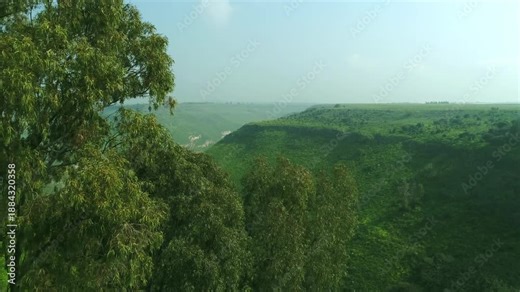 Aerial El Al Waterfall Golan Heights Israel Landscape Drone footage captures El Al Waterfall Golan Heights Israel landscape on 20 January 2026 today