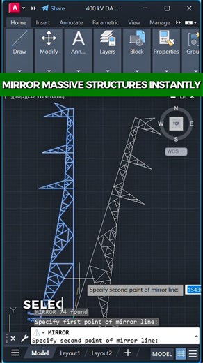 Stop drawing everything twice! 🏗️ (AutoCAD MIRROR) #autocad