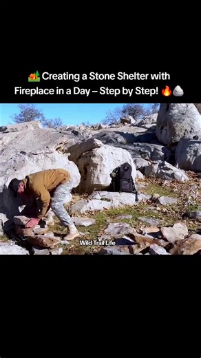 In the heart of nature, with patience and simple tools, it's possible to build a strong and warm stone shelter in just one day. Watch the step-by-step process of creating a solid shelter with a fireplace to stay warm in the wild. Nature, survival skills, and adventure all in one place! 🌲⛺ Follow the journey and discover how wilderness shelters come to life! 👍 Follow for more bushcraft, shelter building, and outdoor adventures! #bushcraft #shelter #survival #stonehouse #camping